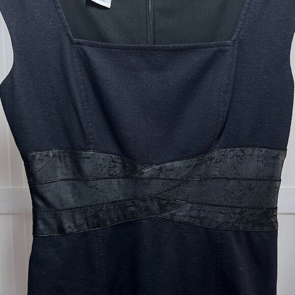 Maggy London Black Sheath Dress Sleeveless Square Neck Textured Waist Cocktail - Picture 6 of 9